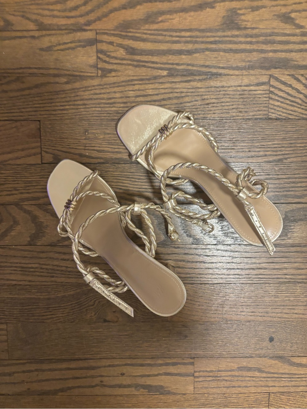 Braided Strap Gold Slide Sandals - Women